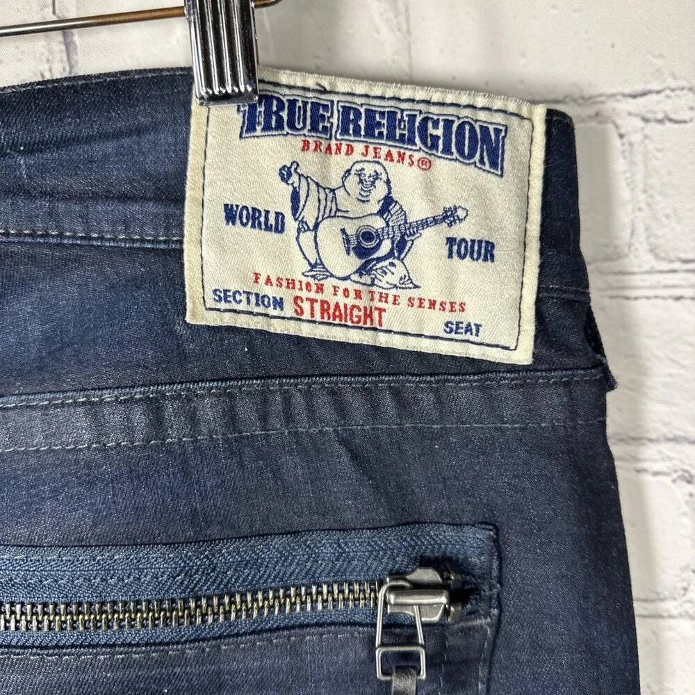 True Religion Jeans Mens 40x34 Blue Denim Straight‎ Zipper Pockets Old Croaker